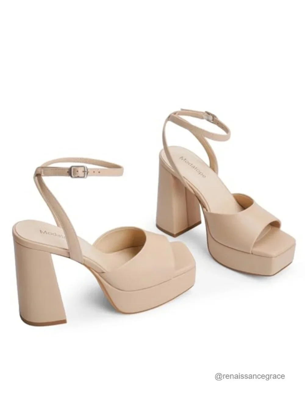 Chunky Platform Heels Open Toe Ankle Strap Sandals Faux Leather